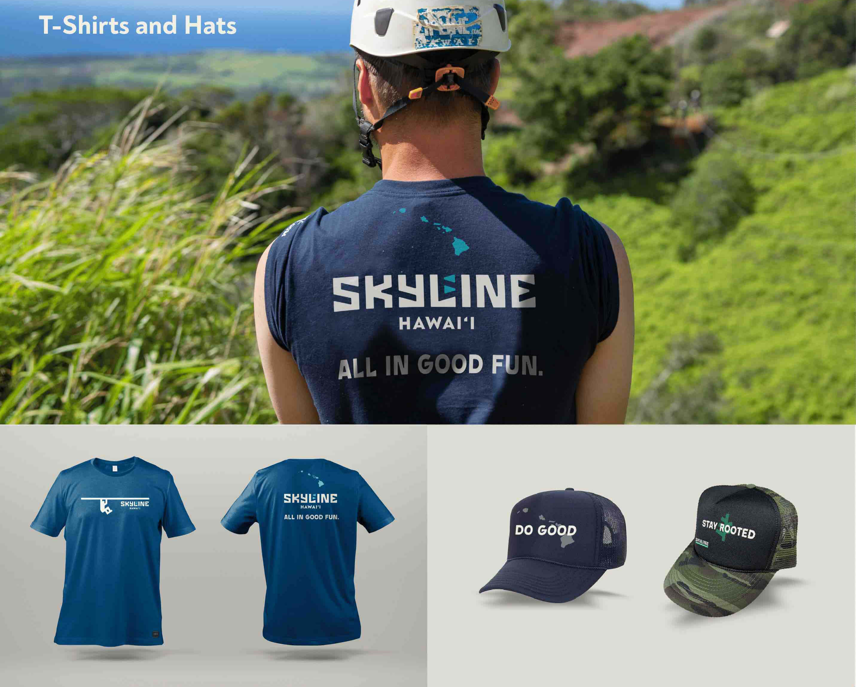 Skyline Hawaii branded shirts and hats