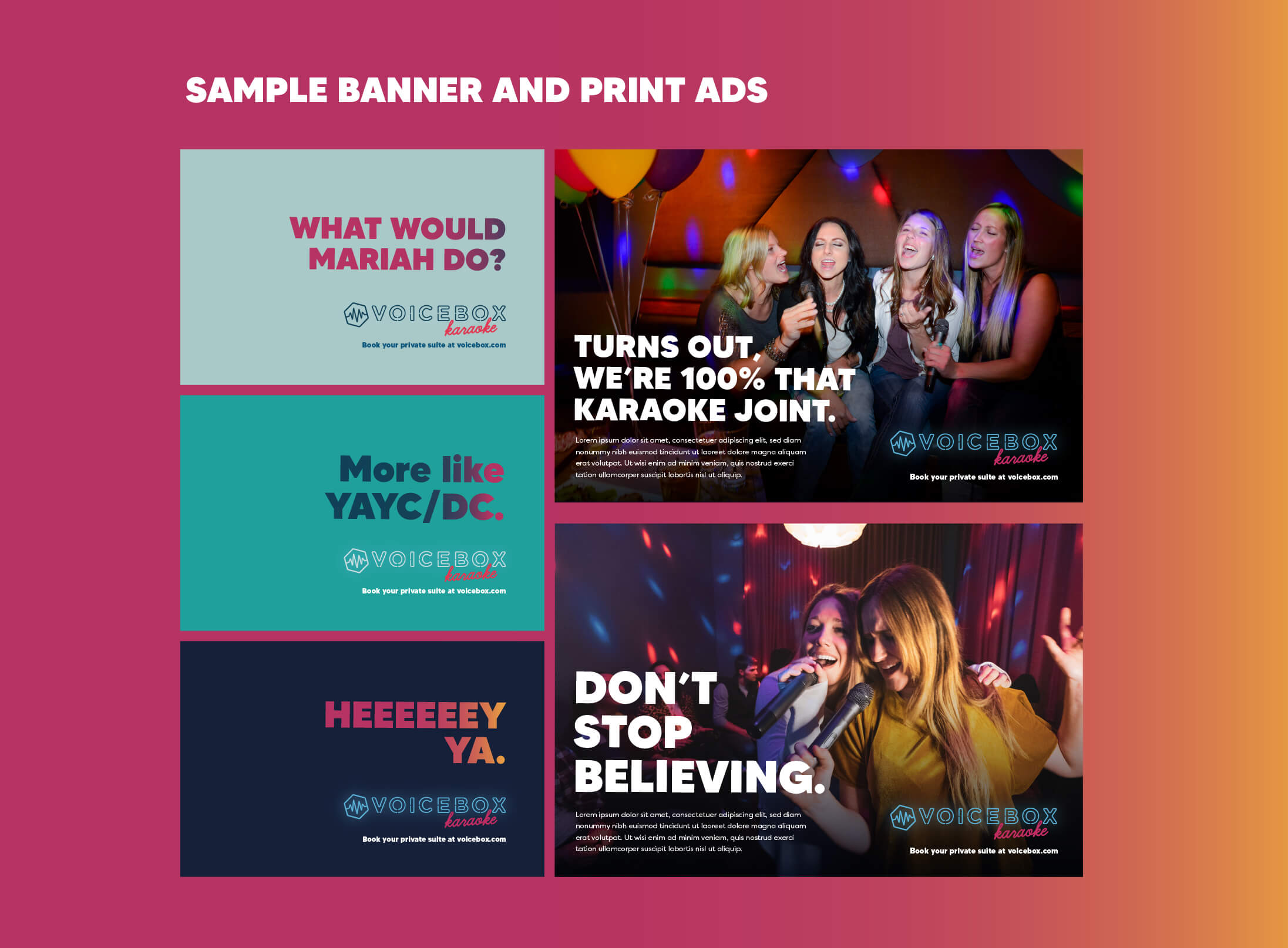 Voicebox Karaoke banner and print advertisements