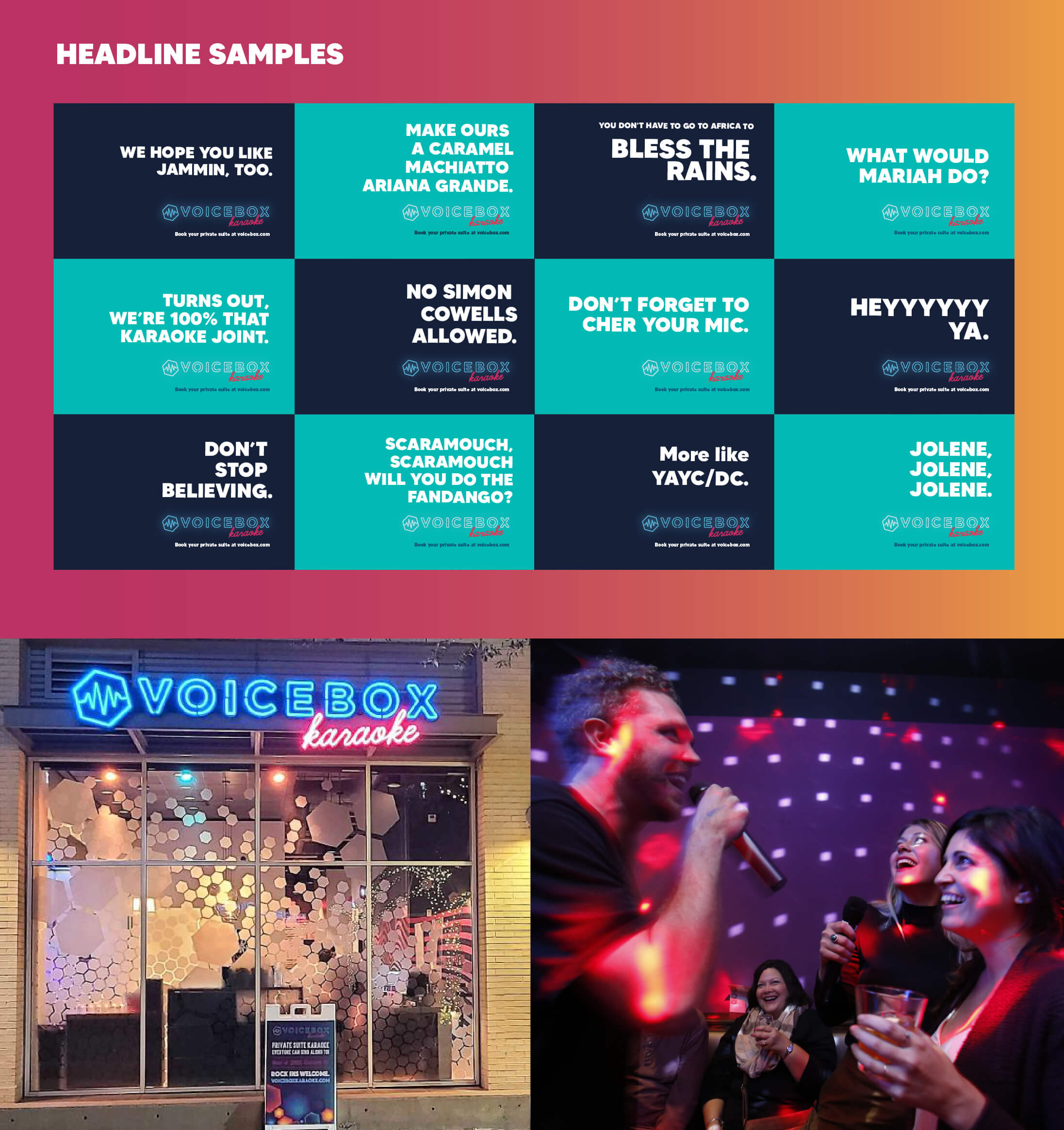 Voicebox Karaoke rebrand headline and copywriting