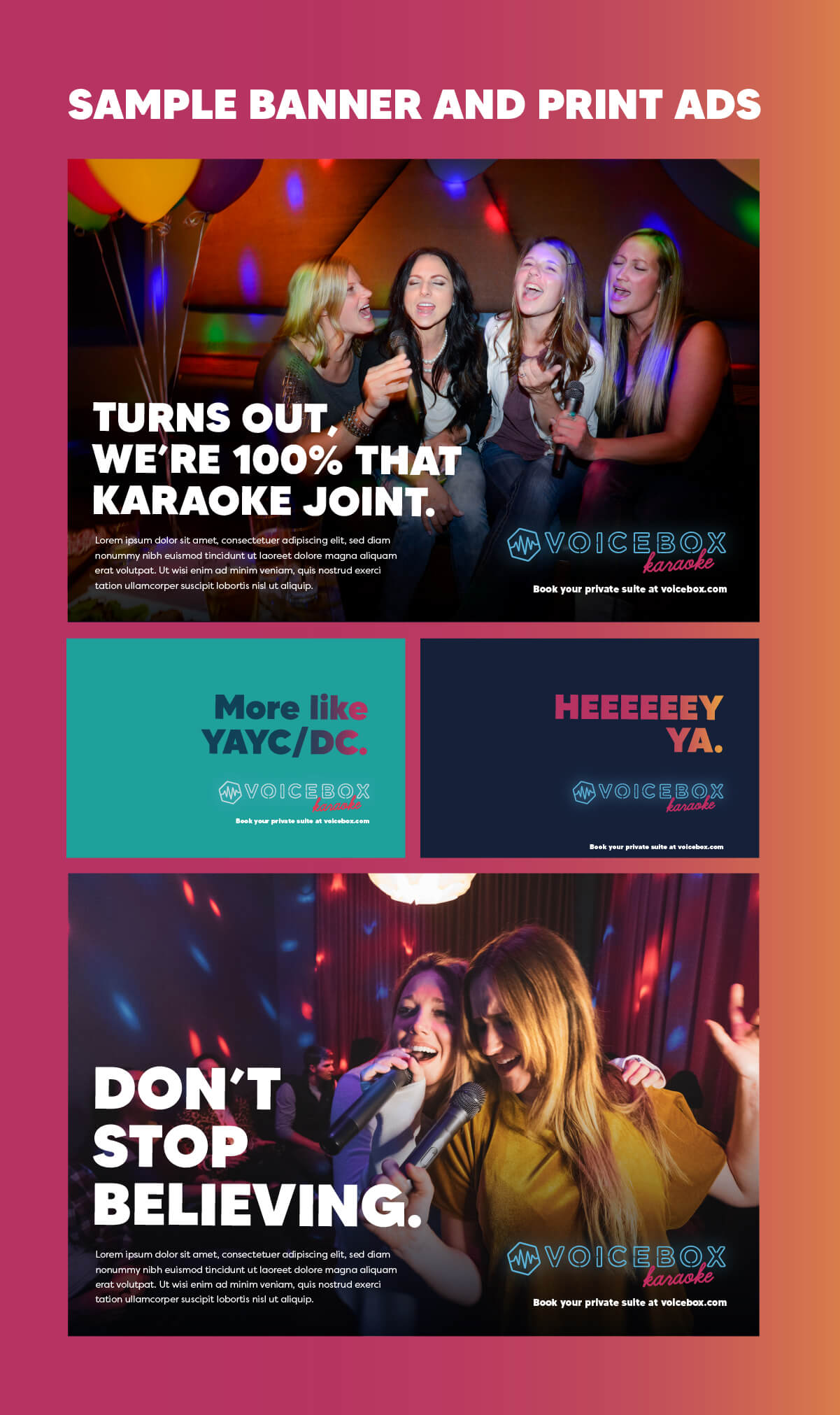 Voicebox Karaoke banner and print advertisements