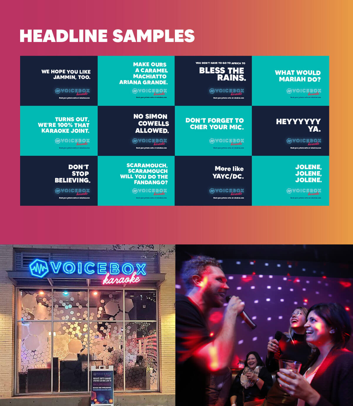 Voicebox Karaoke rebrand headline and copywriting